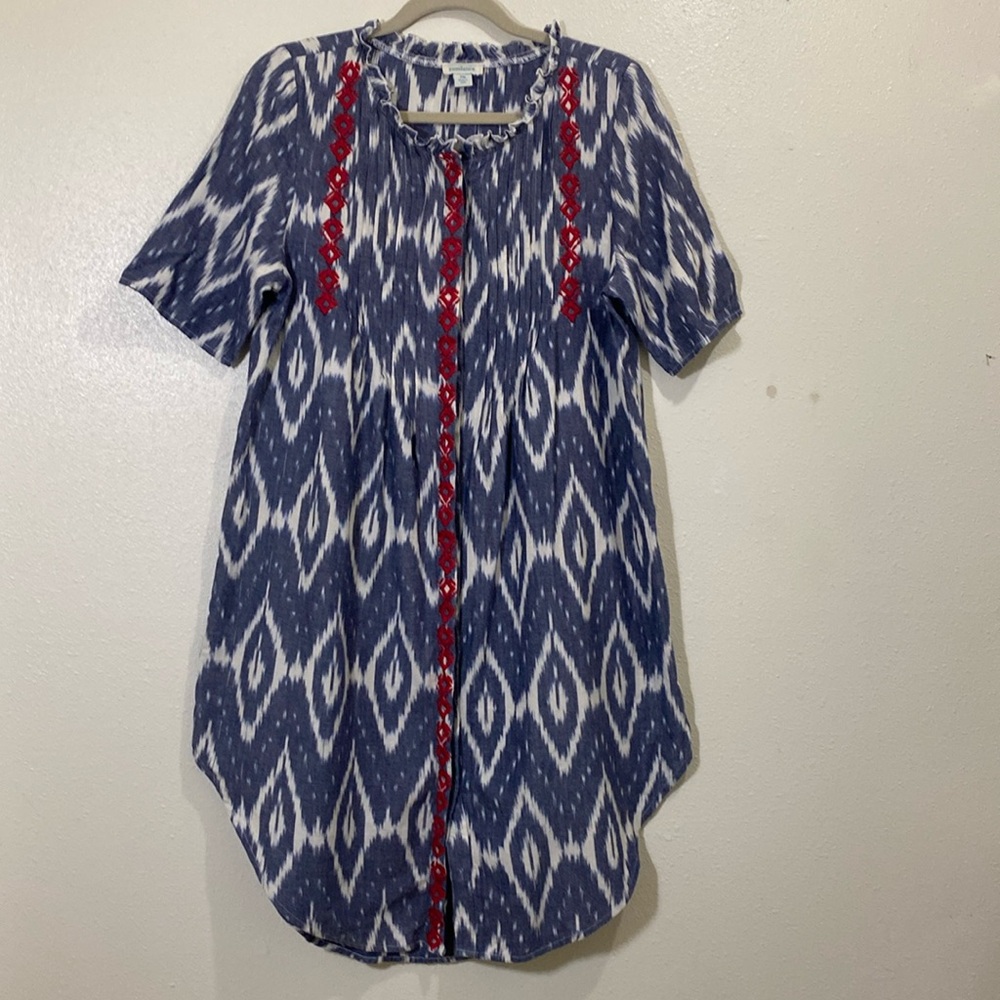 Sundance Isabel Ikat Shirt Dress With Embroidery  Size Medium Petite